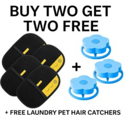 PawTidy Pet Hair Removal Glove bundle-four reusable gloves and 3 laundry hair catchers for effortless, eco-friendly pet hair cleaning at home.
