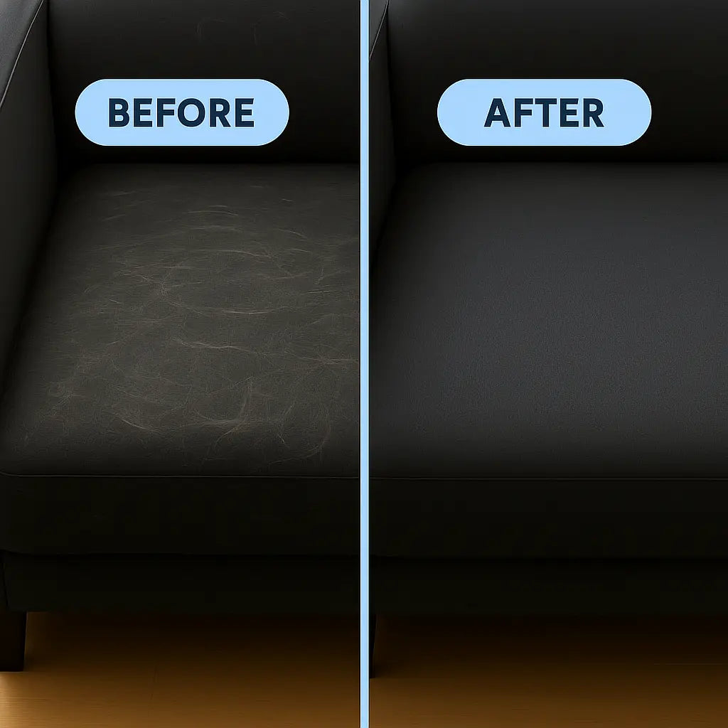 Using PawTidy™ pet hair removal glove to clean pet hair off clothes and fabric surfaces.